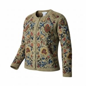 Vtg Robert Scott Lambs Wool Sweater Cadigan Women’s Large Floral Artsy Boho